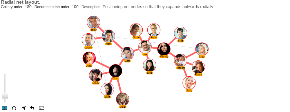 Radial layout for network chart - ZoomCharts JS Gallery Demo Example
