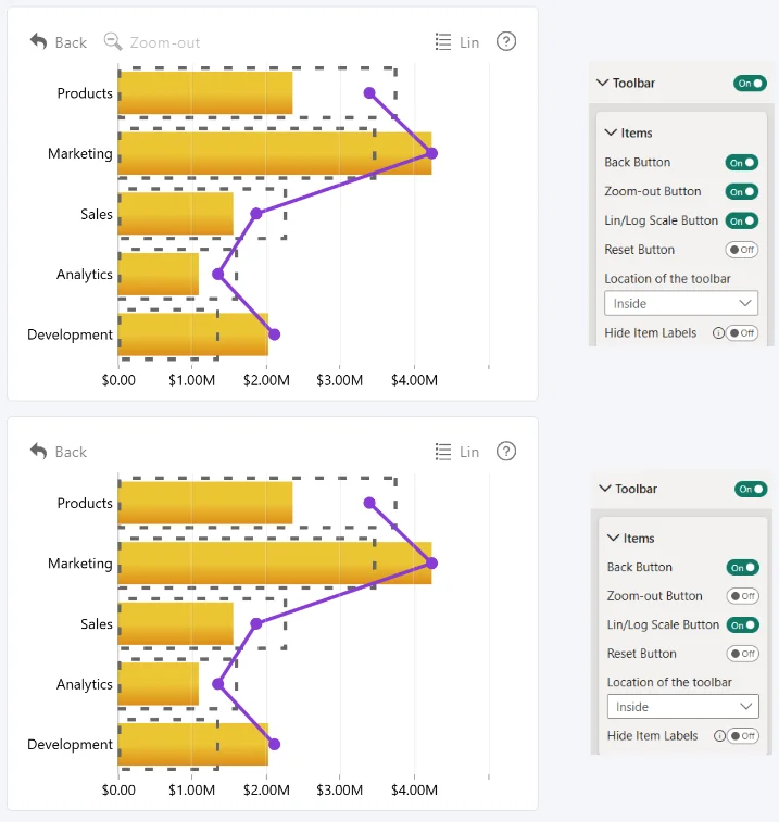 Combo Bar Toolbar Zoom Out example