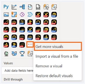 Get more visuals Get more visuals menu in Power BI